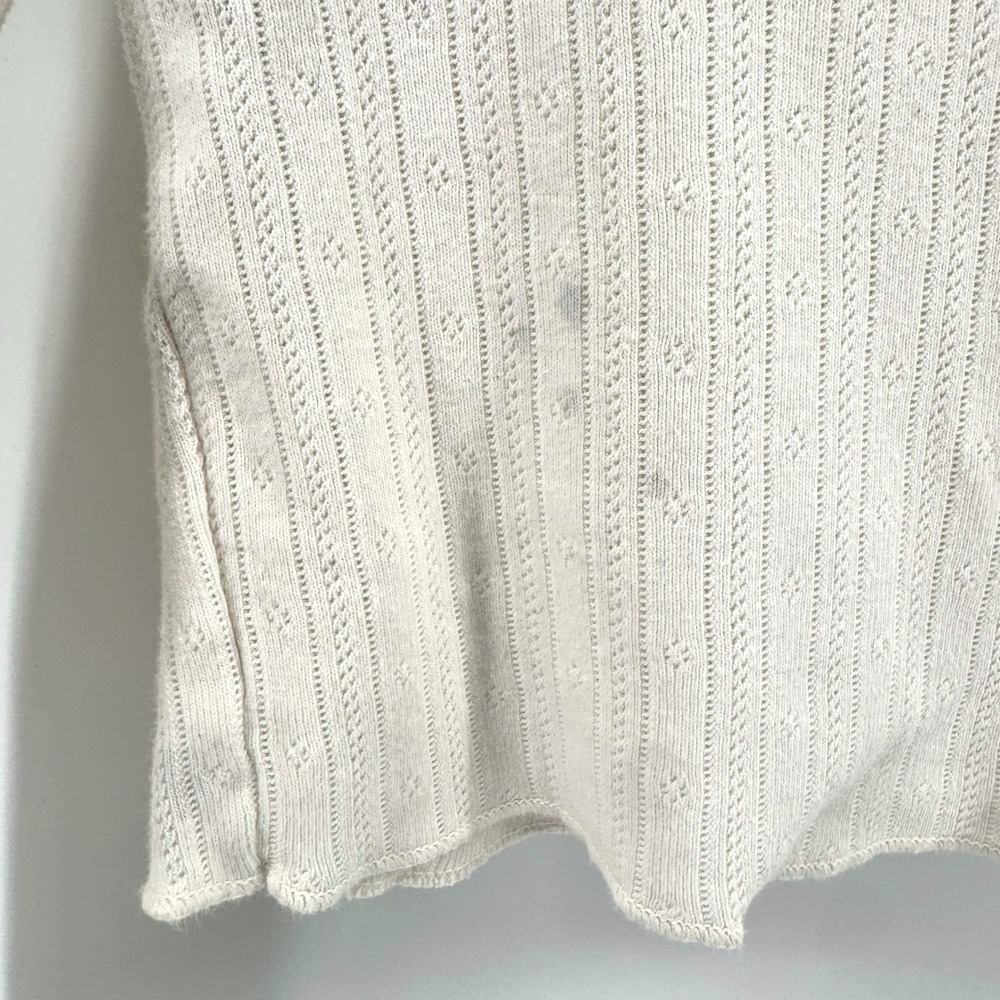 Brandy Melville Pointelle Crop Top Womens OS Cream Long Sleeve Scoop Neck Basic - Picture 7 of 7